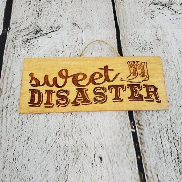 Sweet Disaster 3x7in Wood Sign - Picture 1 of 3